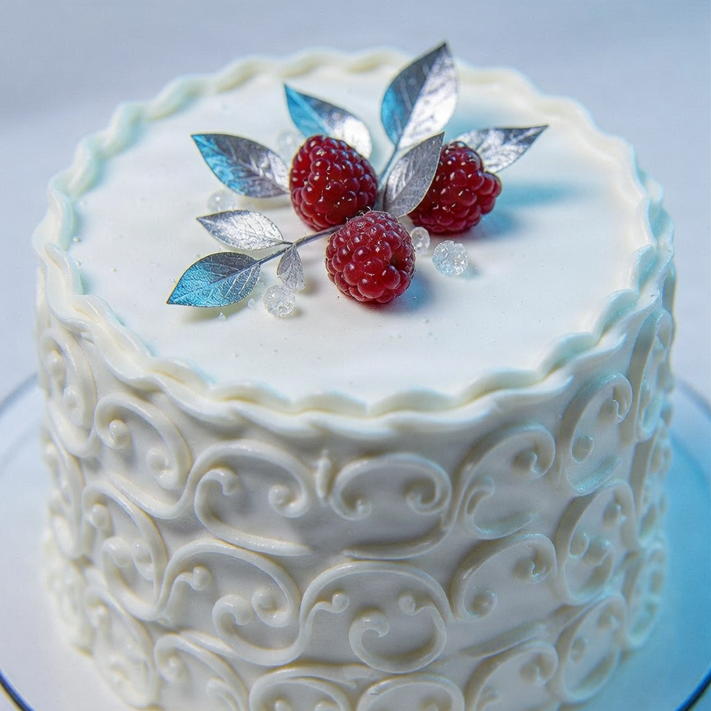 Close-up of a freshly decorated cake showing quality and detail.