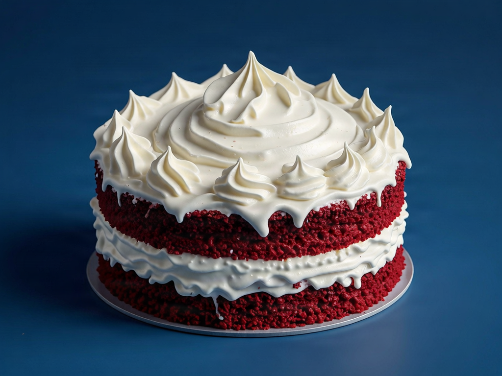 Red velvet cake with a premium blue glow.