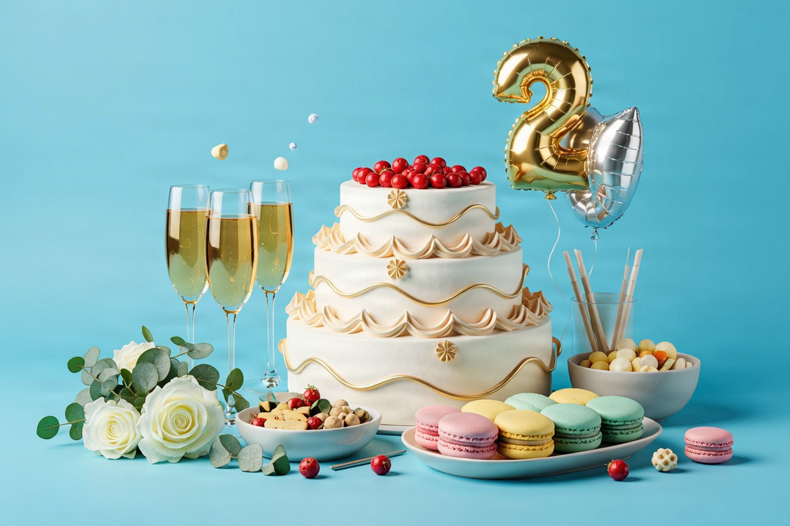Artistic celebration order service image in blue.